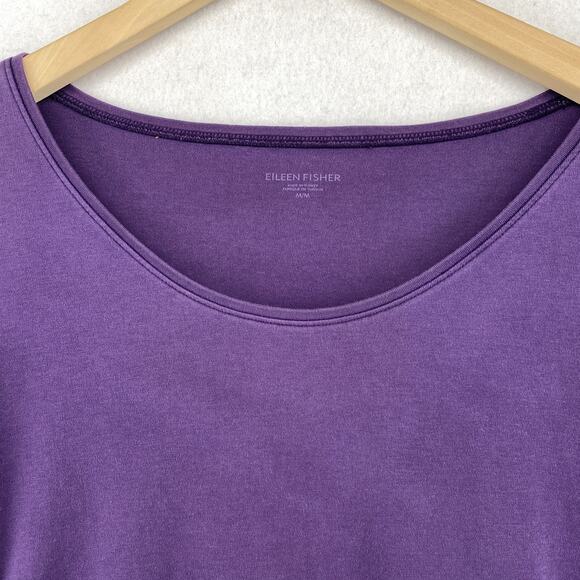 EILEEN FISHER Top M Organic Cotton Interlock Jersey Scoop Neck 3/4 Sleeve Purple - Picture 6 of 11